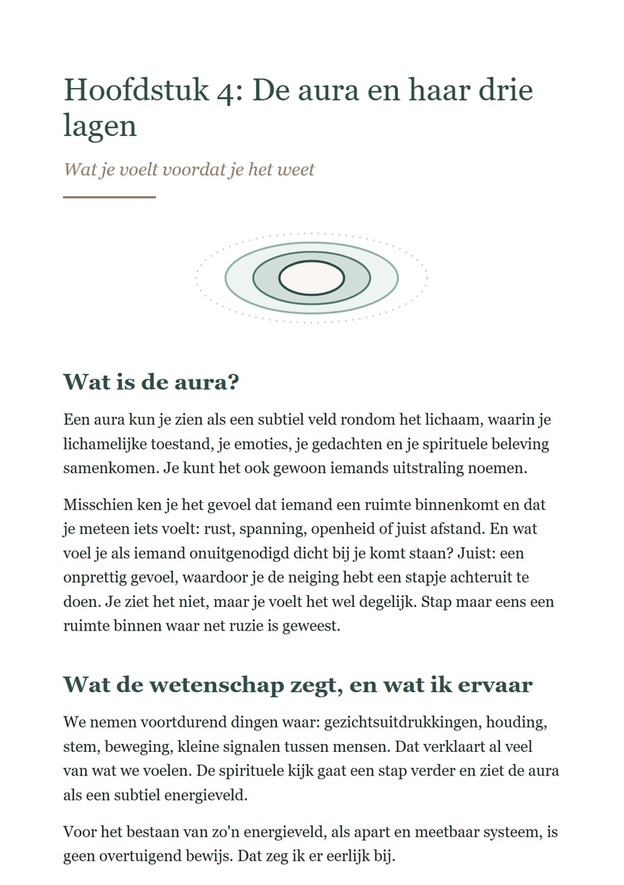 Het begin van hoofdstuk 4 over de aura, met een tekening