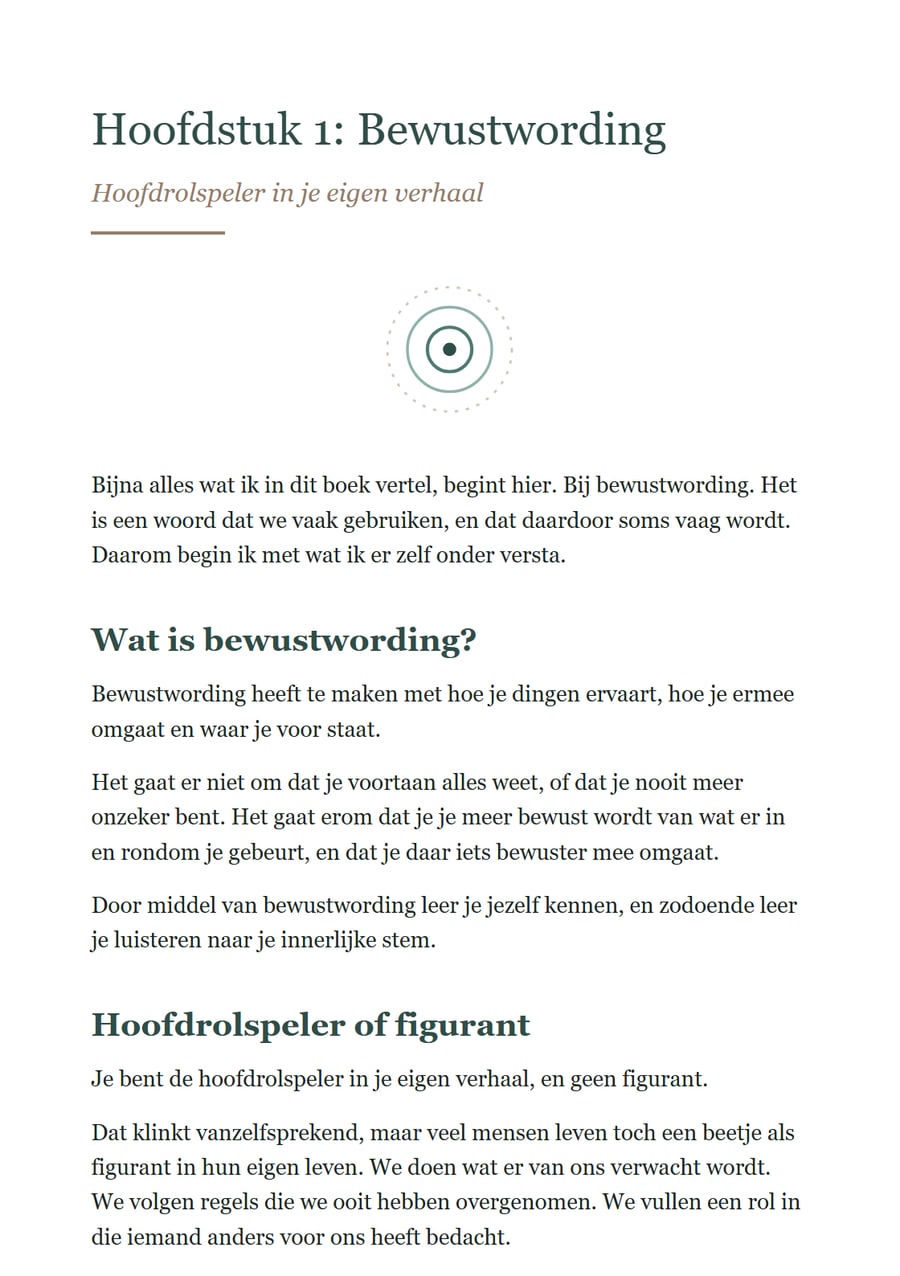 Het begin van hoofdstuk 1 over bewustwording
