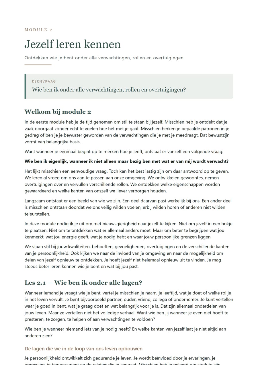 Het begin van module 2 van de cursus